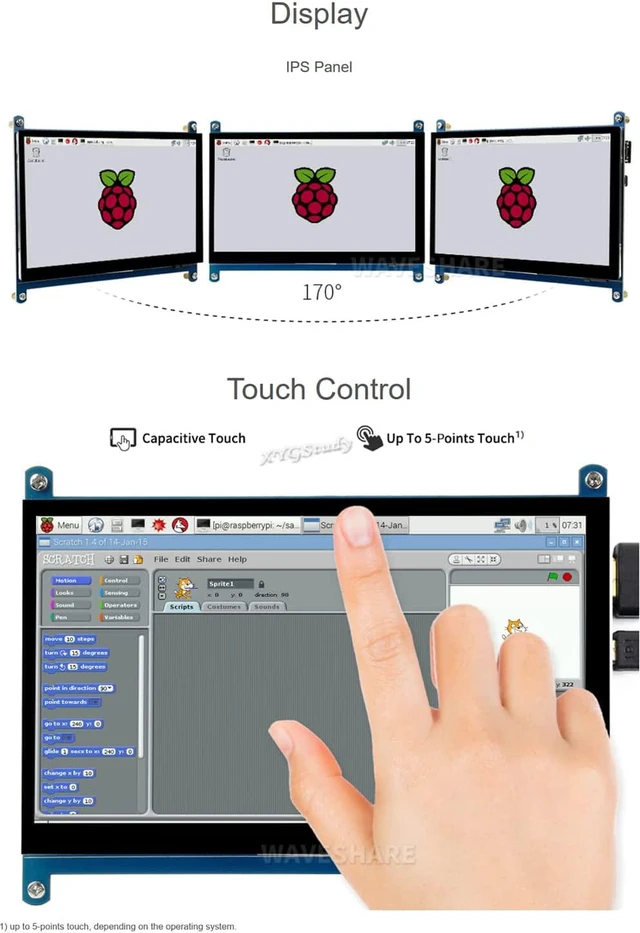 Alt view image 4 of 7 - 7inch HDMI LCD (C), HDMI interface Raspbian LCD 7 inch 1024*600 Capacitive Touch Screen mini PC Supports Raspberry Pi 3 2 1 Model B B+ A+ & BeagleBone Black & Banana Pi / Pro @XYGStudy