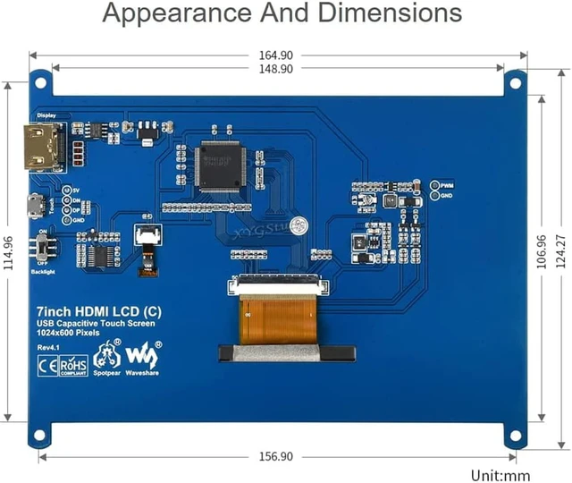 Alt view image 6 of 7 - 7inch HDMI LCD (C), HDMI interface Raspbian LCD 7 inch 1024*600 Capacitive Touch Screen mini PC Supports Raspberry Pi 3 2 1 Model B B+ A+ & BeagleBone Black & Banana Pi / Pro @XYGStudy