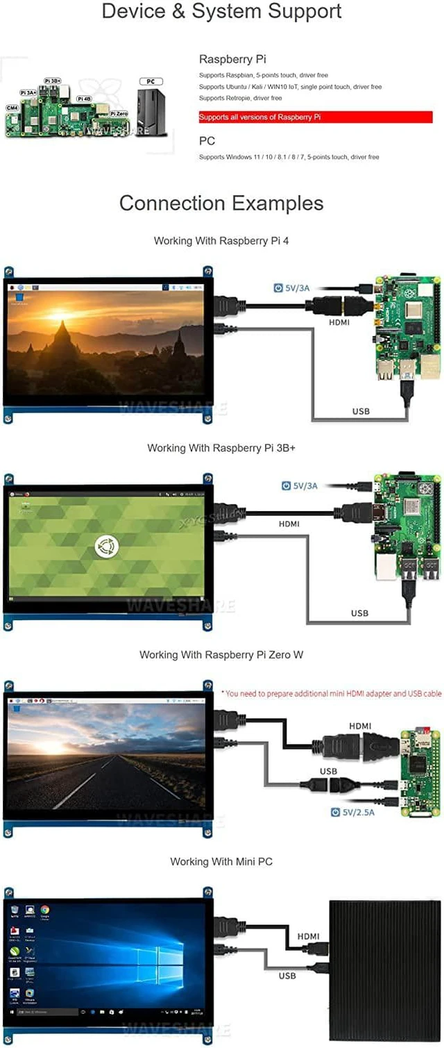 Alt view image 3 of 7 - 7inch HDMI LCD (C), HDMI interface Raspbian LCD 7 inch 1024*600 Capacitive Touch Screen mini PC Supports Raspberry Pi 3 2 1 Model B B+ A+ & BeagleBone Black & Banana Pi / Pro @XYGStudy