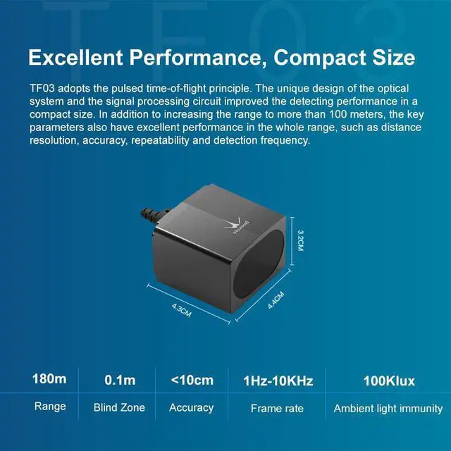 Alt view image 6 of 7 - youyeetoo TF03 Lidar Sensor 0.1-180m Distance Measurement Single-Point Ranging Module Compatible with Pixhawk and Raspberry Pi for Drone/Motion Detection/Robot