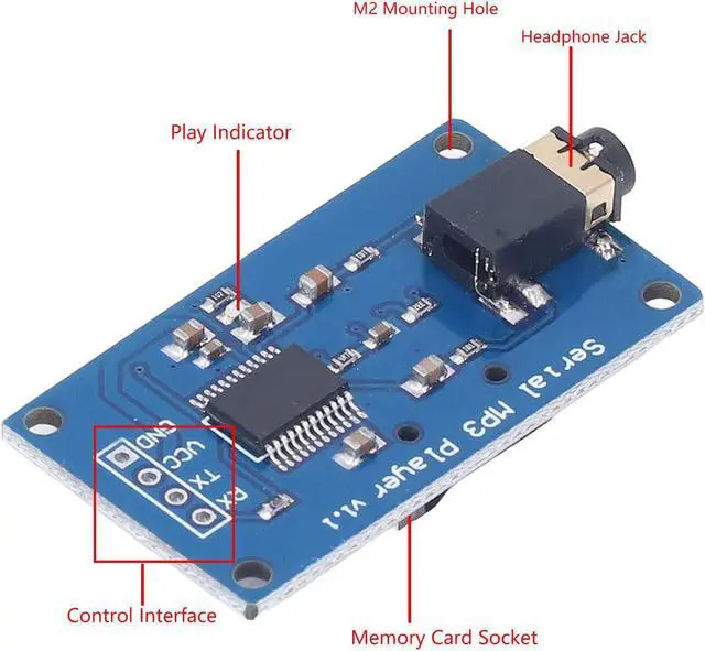 Alt view image 2 of 7 - MP3 Player Module UART TTL Serial Port Control Music Play Board PCB Player Board with Memory Card Socket Support MP3 WAV