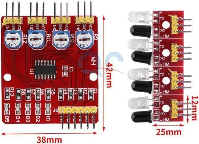 Alt view image 6 of 6 - 4 Channel Infrared Tracking Line Sensor Module Transmission Obstacle Avoidance for Arduino DIY Smart Car Robot
