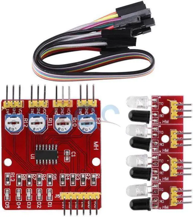 Alt view image 5 of 6 - 4 Channel Infrared Tracking Line Sensor Module Transmission Obstacle Avoidance for Arduino DIY Smart Car Robot