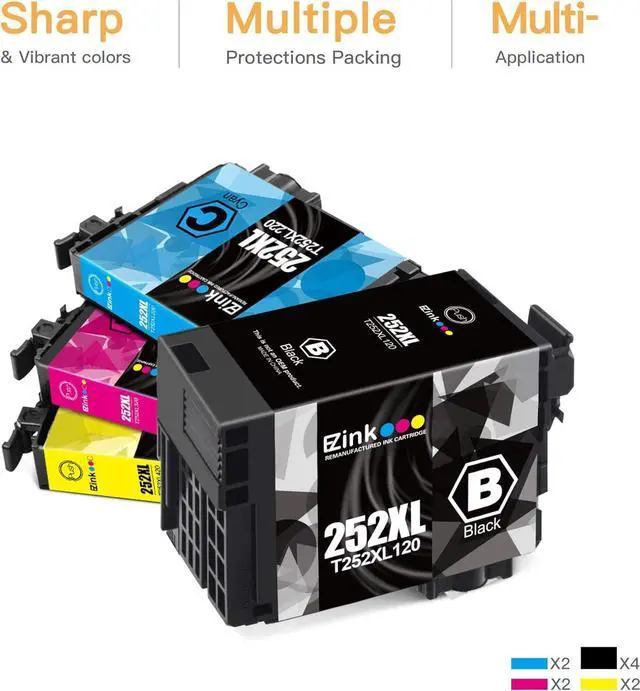 Alt view image 2 of 6 - E-Z Ink (TM Remanufactured Ink Cartridge Replacement  252XL 252 XL Ink cartridges Combo Pack for Workforce WF-7110 WF-7710 WF-7720 WF-3640 WF-3620 (4 Large Black, 2 Cyan 2 Magenta 2 Yellow)