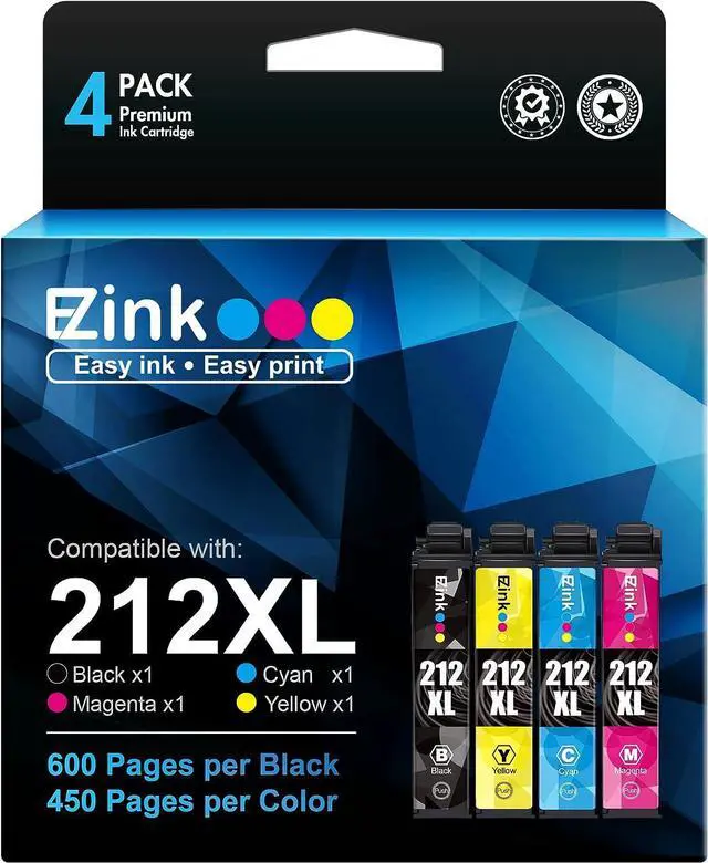Alt view image 5 of 7 - E-Z Ink (TM) Remanufactured 212XL Ink Cartridge Replacement 212 Ink 212 XL T212 to use with XP-4100 XP-4105 WF-2830 WF-2850 Printer New Upgraded Chips(Black, Cyan, Magenta, Yellow, 4 Pack)
