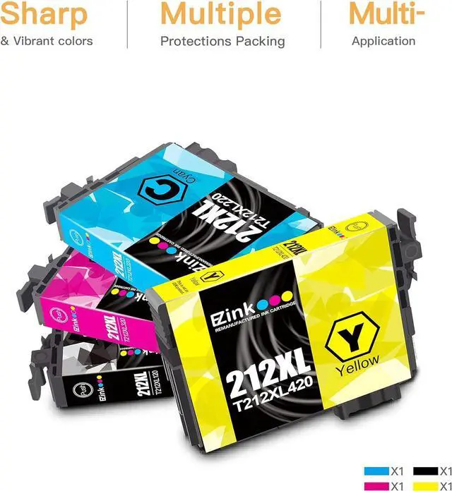 Alt view image 7 of 7 - E-Z Ink (TM) Remanufactured 212XL Ink Cartridge Replacement 212 Ink 212 XL T212 to use with XP-4100 XP-4105 WF-2830 WF-2850 Printer New Upgraded Chips(Black, Cyan, Magenta, Yellow, 4 Pack)