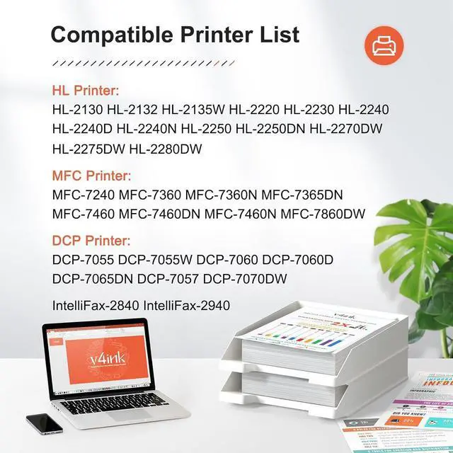 Alt view image 3 of 6 - v4ink Compatible TN450 Toner Cartridge and DR420 Drum Replacement for Brother TN450 TN420 DR420 Toner Drum Set for Brother HL-2270dw HL-2280dw HL-2230 HL-2240d MFC-7240 MFC-7360n MFC-7860dw Printer