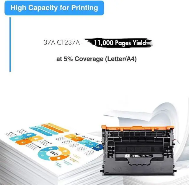 Alt view image 3 of 6 - CF237A 37A Black Toner Cartridge 2-Pack Compatible Replacement for HP 37A 37X Toner Cartridge for HP Laserjet Enterprise M607n M607dn M608n M608dn M607 M608 M609 MFP M631 M632 M633 Series Printer