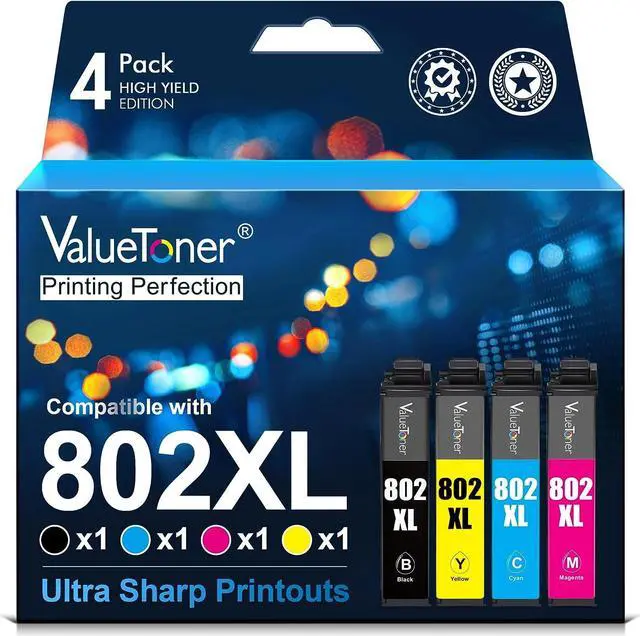 Main image of Valuetoner Remanufactured Ink Cartridge Replacement  802XL 802 XL T802XL T802 XL to use with Workforce Pro WF-4720 WF-4730 WF-4734 WF-4740 EC-4020 EC-4030 EC-4040 Printer (4 Pack)