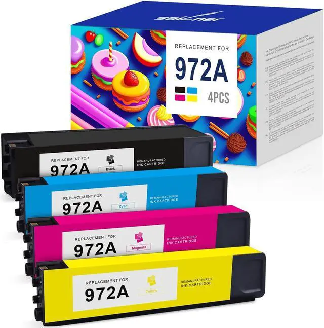 Main image of SAILNER 972A Ink Cartridges Remanufactured Ink Cartridge Replacement  972A 972 A Combo Pack use with PageWide Pro 477dw 577dw 452dw 577z 552dw 477dn Printer Black Cyan Magenta Yellow 972A