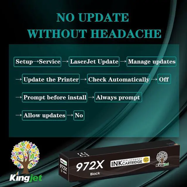 Alt view image 4 of 7 - Kingjet 972X Black Ink Cartridges Replacement  972X 972 972A Black Ink for PageWide Pro 477dw 577dw 577z 552dw 452dn 452dw 477dn PageWide Managed P55250dw P57750dw Printer, 1  972X Black
