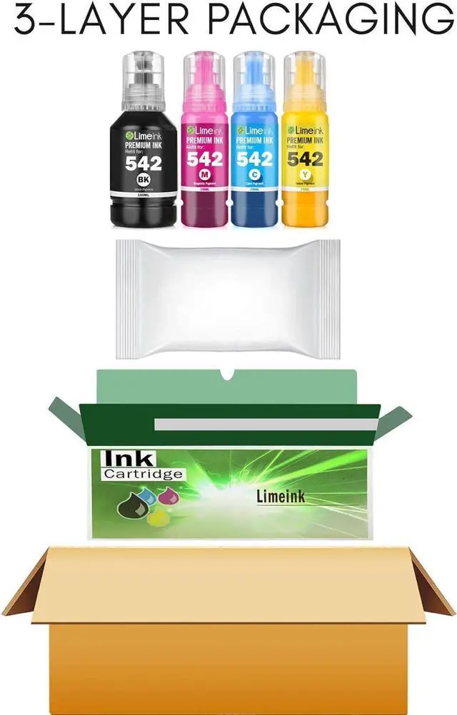 Alt view image 5 of 6 - Limeink Compatible Ink Bottles Replacement  542 Ink  542 Black Ink  Ecotank Printer Ink Refill for Ecotank Ink Refill Ink Bottles (1 Black, 1 Cyan, 1 Magenta, 1 Yellow)