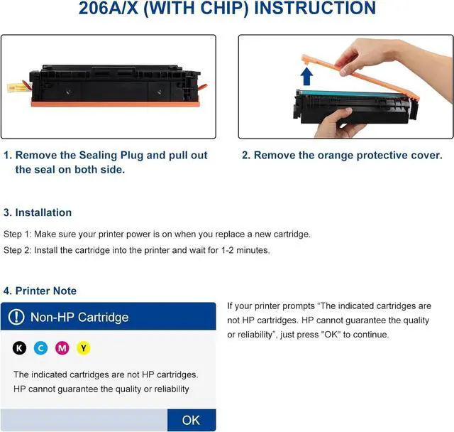 Alt view image 6 of 7 - INK E-SALE with Chip 206X (Display Ink Level) Compatible Toner Cartridge Replacement  206X 206A W2110X W2111X W2112X W2113X  Color Pro MFP M283FDW M255DW M283CDW M283 M282 M255