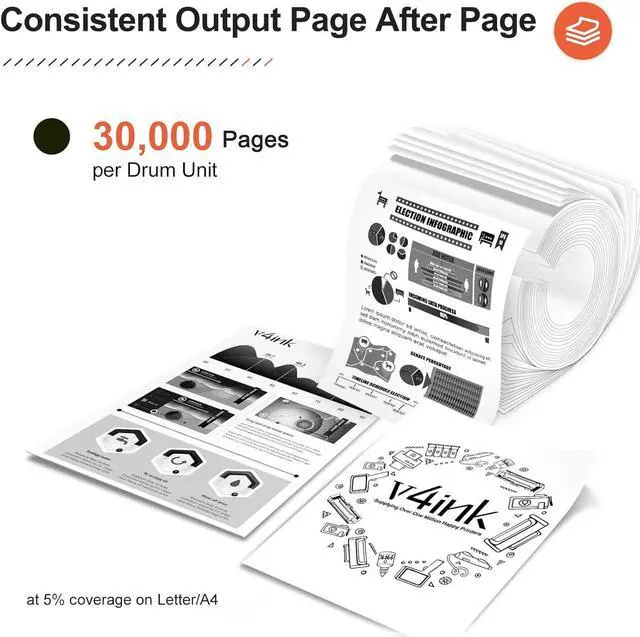 Alt view image 3 of 6 - v4ink DR820 Compatible Drum Replacement for Brother DR820 DR-820 Drum Unit use with HL-L6200DW L6200DWT L5100DN L5200DWT L5200DW L6300DW MFC-L5900DW L6700DW L5800DW L5700DW DCP-L5500DN Printer 2 Packs