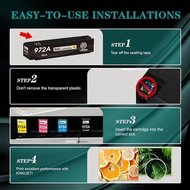 Alt view image 6 of 7 - Kingjet 972A Ink Cartridges Combo Pack Replacement for HP 972A 972X 972 Ink Cartridges Work with PageWide 377dw PageWide Pro 477DW 477DN 577DW 577z 552DW 452DN 452DW 352DW P55250DW P57750DW, 4 Pack