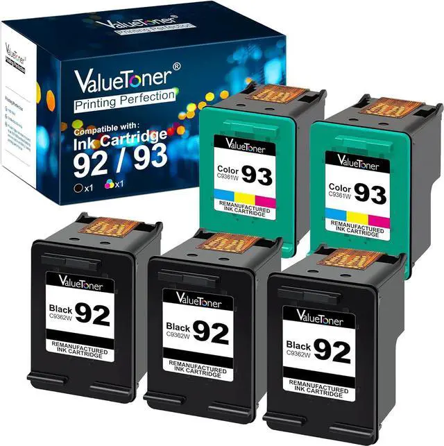 Main image of Valuetoner Remanufactured Ink Cartridge Replacement  92 93 C9362WN C9361WN for Deskjet 5420 5420v 5440 5440v 5440xi 5442 5443 Photosmart 7850 C3100 C3110 Printer (3 Black, 2 Tri-Color, 5 Pack)
