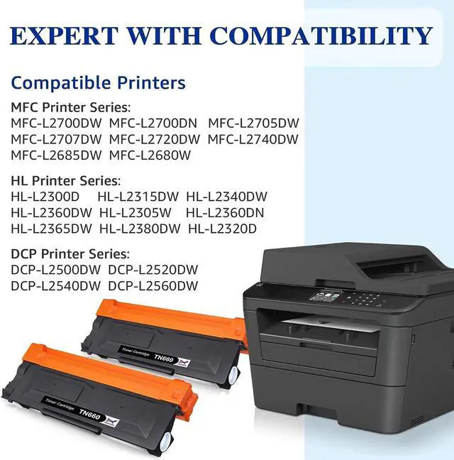 Alt view image 2 of 7 - HaloFox Compatible Toner Cartridge Replacement TN660 TN-660 TN630 TN-630 MFC-L2700DW HL-L2300D HL-L2360DW HL-L2320D HL-2340DW HL-2380DW DCP-L2540DW Printer (Black, 2-Pack)