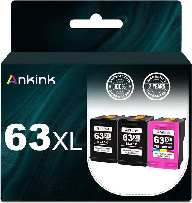 Main image of Ankink 4X Capacity 63XL Ink Cartridges 2 Black and Color Combo Pack  Ink 63 XL Officejet 3830 4650 4652 4655 5200 5252 5255 5258 Envy 4520 4512 Deskjet 1112 2132 3630 3632 Printer HP63 HP63XL