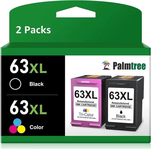 Main image of Palmtree Remanufactured Ink Cartridge Replacement  Ink 63 63XL Ink Cartridges Black and Color  OfficeJet 3830 4650 5255 Envy 4520 4512 4513 Deskjet 1112 2130 Printer (1 Black 1 Tri-Color)