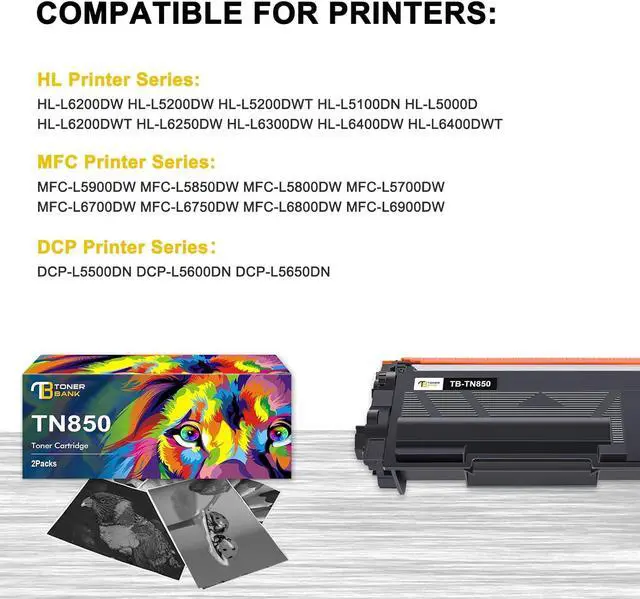 Alt view image 2 of 7 - Toner Bank Compatible Toner Cartridge Replacement  TN850 TN820 TN 850 TN-850 TN-820 HL-L6200DW MFC-L5850DW MFC-L5700DW HL-L5200DW MFC-L5900DW High Yield Printer New Version 2-Pack