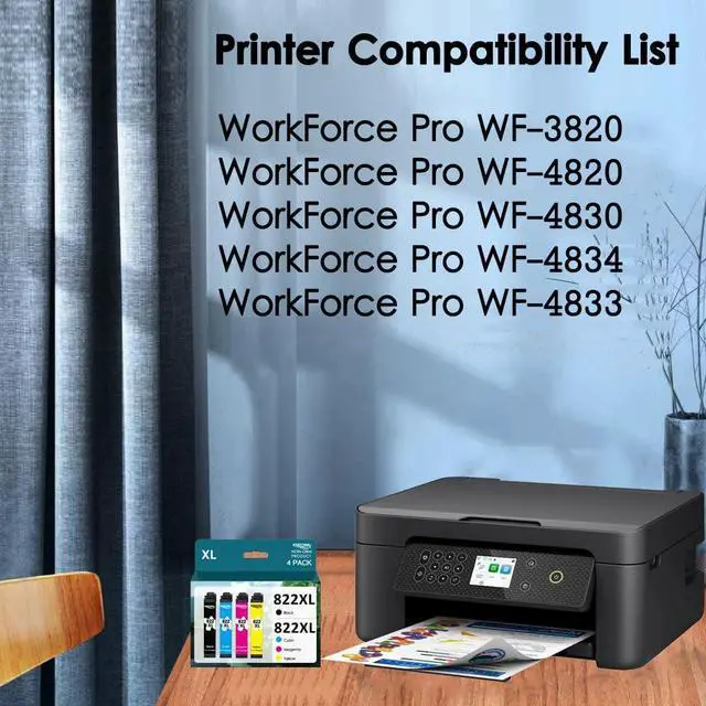 Alt view image 2 of 5 - 822XL Ink Cartridge Replacement  822 Ink Cartridges 822 XL T822XL for Workforce Pro WF-3820 WF-4820 WF-4830 WF-4833 Printer (1 Black,1 Cyan,1 Magenta,1 Yellow)