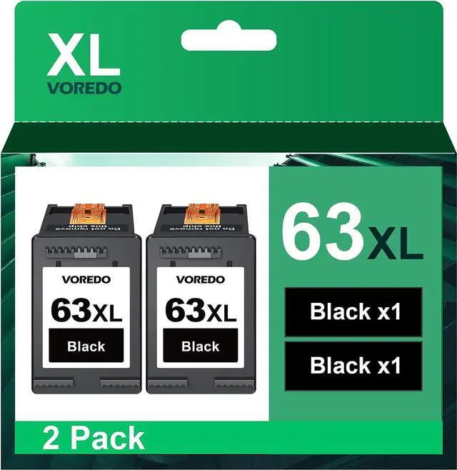 Main image of 63XL Black Ink Cartridge (2-Pack), Replacement  Ink 63 63XL Black Ink Cartridge  OfficeJet 3830 4650 4655 5200 5255 Envy 4520 4510 4512 5260 DeskJet 1112 3633 3639 F6U62AN,Remanufactured