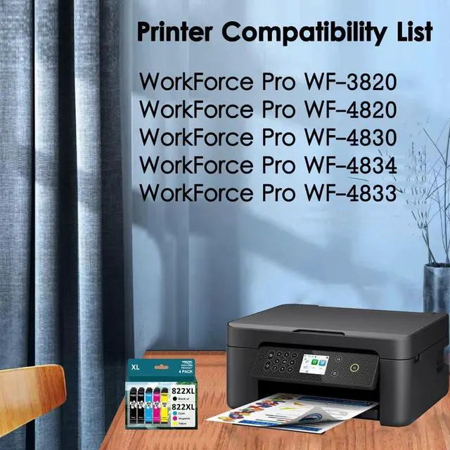 Alt view image 2 of 5 - 822XL Ink Cartridge Replacement 822 Ink Cartridges 822 XL T822XL for Workforce Pro WF-3820 WF-4820 WF-4830 WF-4833 Printer (2 Black 1 Cyan 1 Magenta 1 Yellow, 5 Pack)