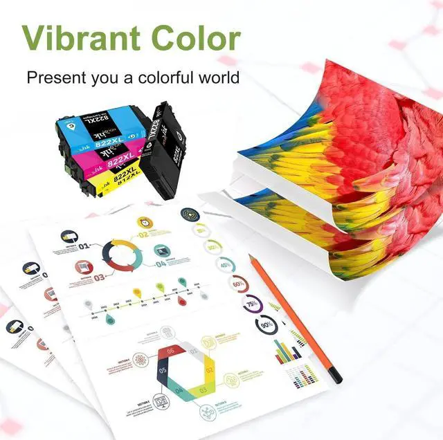 Alt view image 6 of 6 - 5 Pack 822XL Remanufactured Replacement  822XL Ink Cartridges T822XL  Workforce Pro WF-3820 WF-4820 WF-4830 WF-4833 WF-4834 Printers (2 Black, 1 Cyan, 1 Magenta, 1 Yellow)