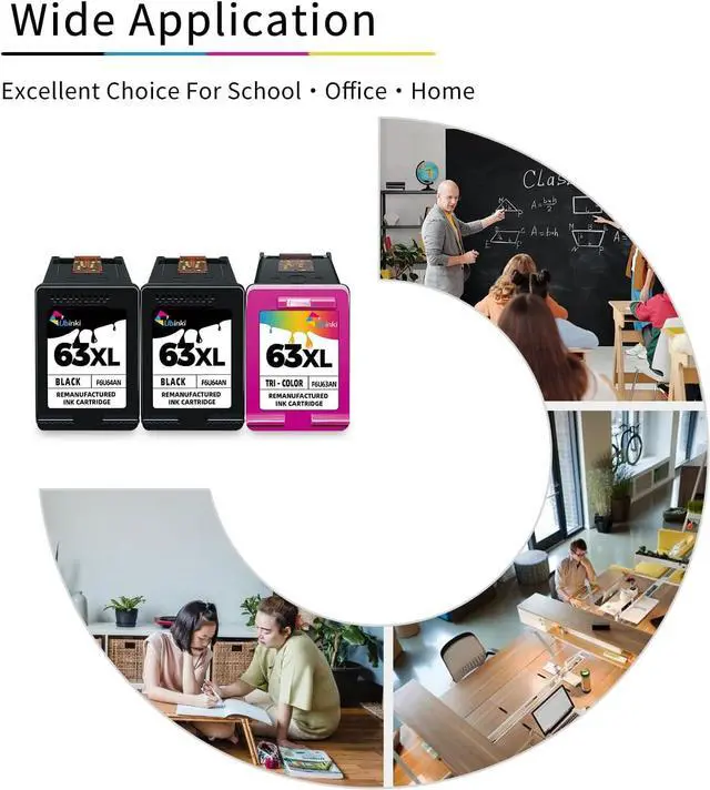 Alt view image 6 of 7 - Ubinki 63XL Ink Cartridge Black Color Combo 3-Pack Replacement  63 HP63XL 63xl HP63xl Ink for OfficeJet 3830 4650 4655 5200 5255 5258 Envy 4520 4512 4516 DeskJet 1112 1110 3630 3632 3634 Printer