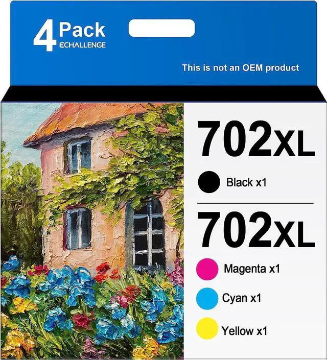 Main image of 702 702XL 4 Pack Ink Cartridges Replacement  702 XL 702XL T702XL to use with Workforce Pro WF-3720 WF-3730 WF-3733 Printer New Upgraded Chips (1 Black, 1 Cyan, 1 Magenta, 1 Yellow)