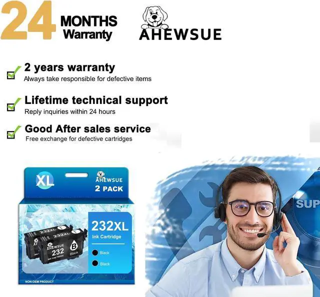Alt view image 7 of 7 - 232XL Ink Cartridges Remanufactured Replacement  232 XL Black Ink Cartridges for XP-4200 XP-4205 WF-2930 WF-2950 Printer(2 Black 232XL Ink Cartridges)