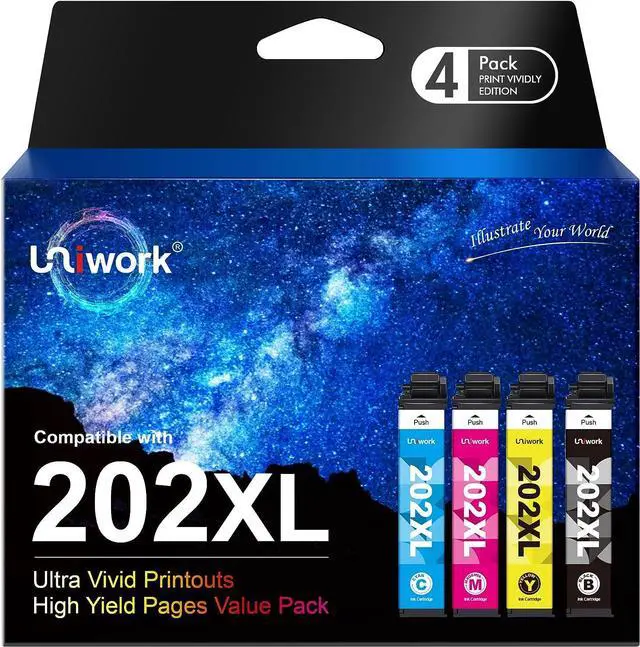 Main image of 202XL 202 XL 202 Ink Cartridges  Printer Replacement  202 Ink Cartridges 202XL Ink T202 to use with Workforce WF-2860 Expression Home XP-5100 (1 Black 1 Cyan 1 Magenta 1 Yellow)