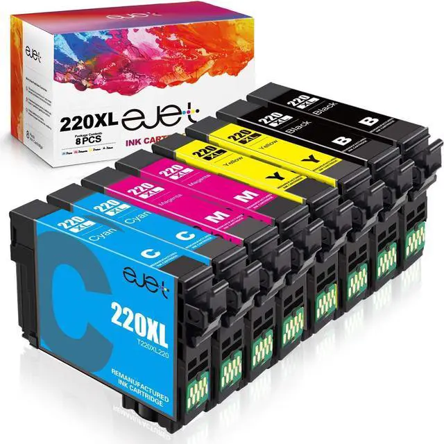 Main image of T220 220XL Ink High Capacity Black & Color Cartridge ejet Remanufactured Replacement  220XL Ink Cartridges 220XL for WF-2760 WF-2750 WF-2650 XP-320 XP-420(2 Black, 2 Cyan, 2 Magenta, 2Yellow)