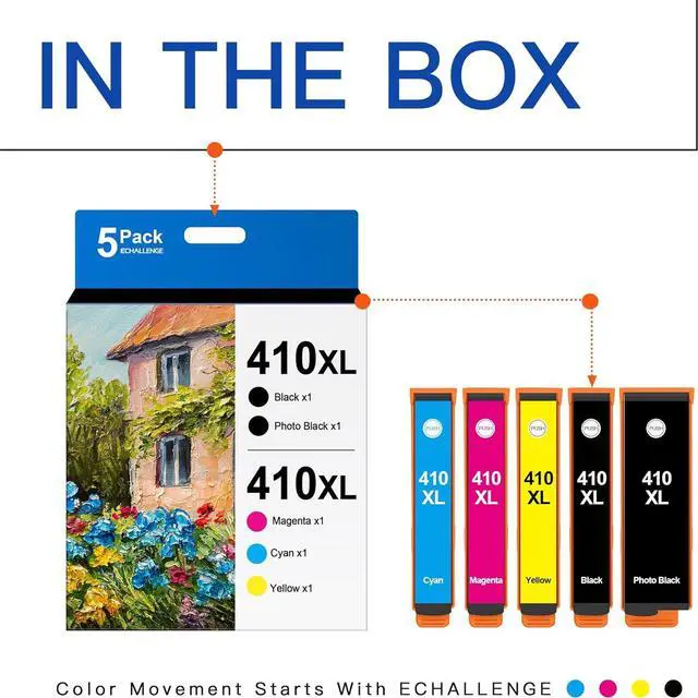 Alt view image 2 of 7 - 410XL Ink Cartridge Replacement Epson 410XL 410 XL T410XL Combo 5 Pack for XP-640 XP-830 XP-7100 XP-530 XP-630 XP-530 Expression Premium Printers