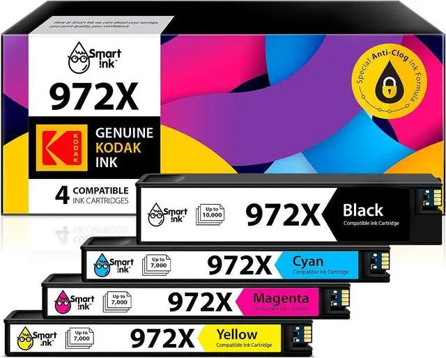 Main image of Smart Ink Compatible Ink Cartridge Replacement  972X 972 X (4 Pack Combo) to use with PageWide Pro 477dw 577dw 452dw 477dn 452dn 577z 552dw P55250dw Printers (Black & Cyan Magenta Yellow)