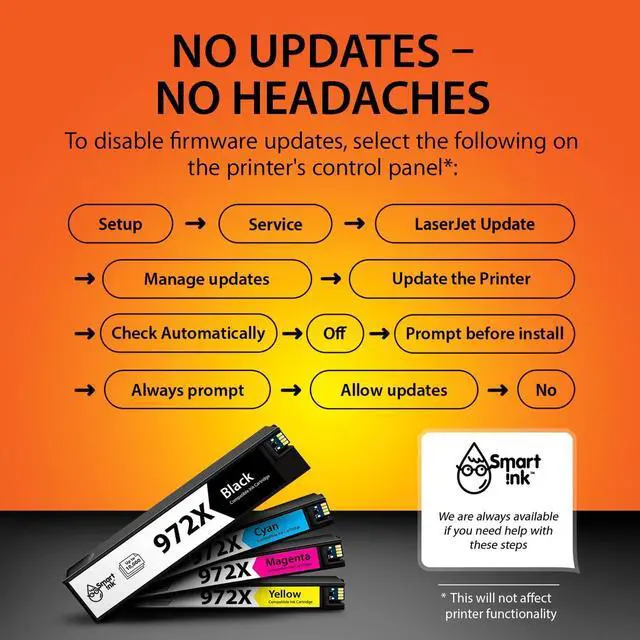 Alt view image 4 of 7 - Smart Ink Compatible Ink Cartridge Replacement  972X 972 X (4 Pack Combo) to use with PageWide Pro 477dw 577dw 452dw 477dn 452dn 577z 552dw P55250dw Printers (Black & Cyan Magenta Yellow)