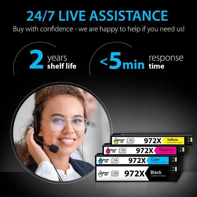 Alt view image 7 of 7 - Smart Ink Compatible Ink Cartridge Replacement  972X 972 X (4 Pack Combo) to use with PageWide Pro 477dw 577dw 452dw 477dn 452dn 577z 552dw P55250dw Printers (Black & Cyan Magenta Yellow)