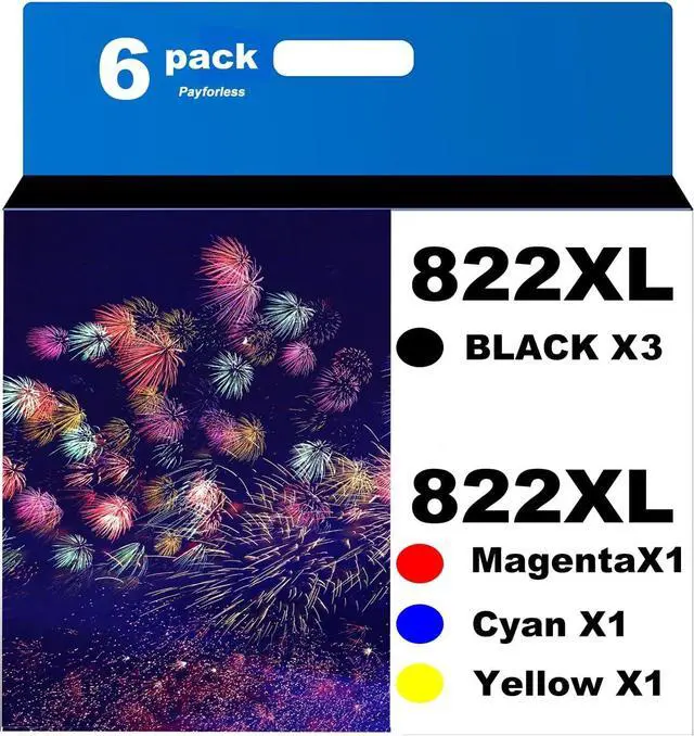 Main image of 822XL Remanufactured 822XL Ink Cartridges 822XL Printer Ink Epson Workforce Pro WF-3820 WF-4820 WF-4830 WF-4833 WF-4834 Printer (3BCMY,6 Pack)