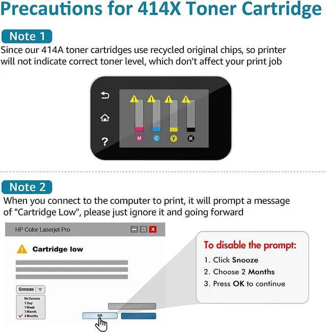 Alt view image 6 of 7 - 414X Toner Cartridges 4 Pack High Yield (with Chip) Replacement  414X W2020X 414A Toner Cartridges Work  Color Laserjet Pro MFP M479fdw M454dw M479fdn M454dn (Black Cyan Magenta Yellow)