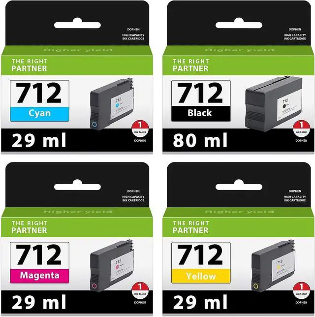 Main image of 712 Ink Cartridge Bundle (4 Pack, 80-ML Black, 29-ML Cyan/Magenta/Yellow): Doen 712 Ink Cartridges Replacement  DesignJet T650, T630, T230, T210 Printer