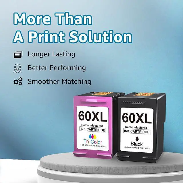 Alt view image 5 of 7 - 60XL Ink Cartridge Remanufactured  60 Ink Cartridge Combo Pack Color and Black  60XL use with PhotoSmart D110a C4680 C4780 C4795 DeskJet F4440 F4480 ENVY 100 110 120 (1 Black, 1 Tri-Color)