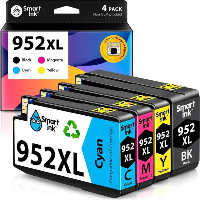 Main image of Smart Ink Compatible Ink Cartridge Replacement  952XL 952 XL (4 Combo Pack) to use with OfficeJet Pro 8710 8720 7740 8210 8715 7720 8702 8725 8740 8730 8700 8200 (Black, Cyan, Magenta, Yellow)