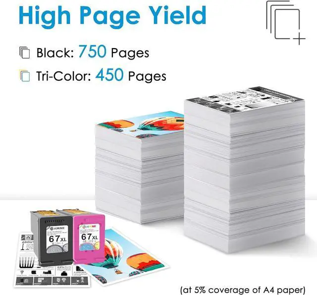Alt view image 3 of 6 - 67XL Ink Cartridges Replacement  Deskjet 2700 4100 4155 Envy 6000 6055 6400 6455 6458 Series Printer Ink Cartridges  Ink 67 XL 67XL Black and Color Combo Pack 2-Pack