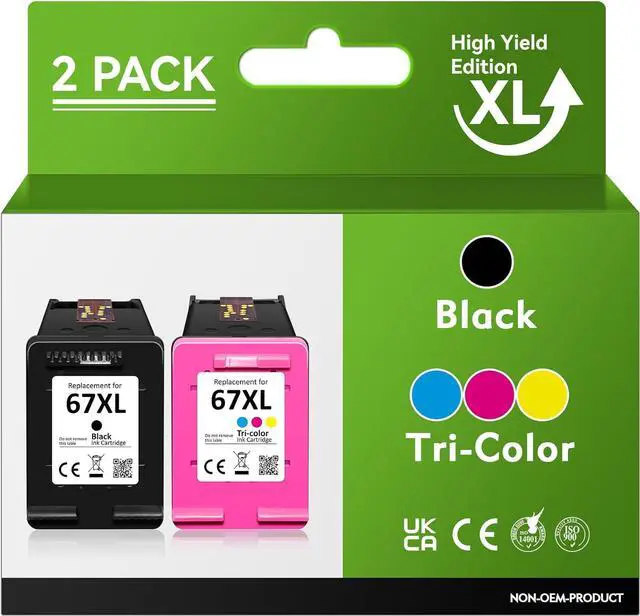 Main image of 67XL Ink Cartridges Black Color Combo Pack Replacement  67, Ink 67,for Envy 6055e 6000, for DeskJet 2755e 2700 4155e 4100 6055 6455e 6400 4100e 2700e 6455 4155 2742e 2755 Printer(2-Pack)
