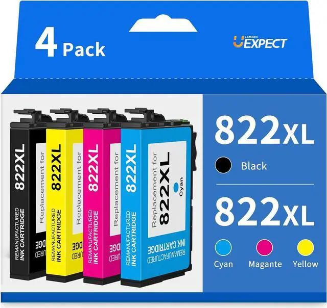 Main image of 822XL Ink Cartridge Remanufactured Replacement  822XL T822XL 822 XL Combo Pack for Workforce Pro WF-3820 WF-4830 WF-4820 WF-4833 WF-4834 Printer (4-Pack 822XL Print Ink)