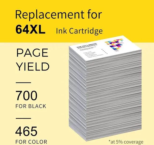 Alt view image 3 of 7 - 64XL Ink Cartridges Combo Pack Replacement 64 XL 64XL Ink Work Envy Photo 7855 7155 7858 7800 6255; Envy Inspire 7950e Tango Series HP64 HP64XL Printer (1 Black, 1 Tri-Color)
