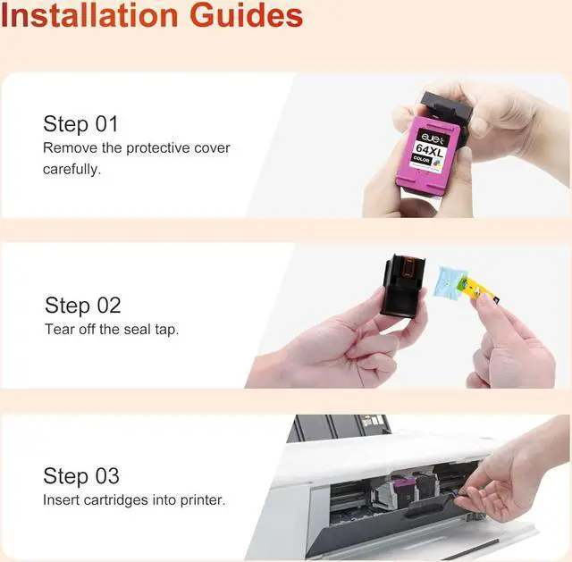 Alt view image 5 of 6 - 64XL Ink Cartridges Combo Pack Remanufactured Replacement  Ink 64 64XL Ink Cartridge  Printers Envy 7855 7858 7855 7100 7155 6255 7120 7155 7255e 7950e 7955e Tango X (1 Black, 1 Tri-Color)