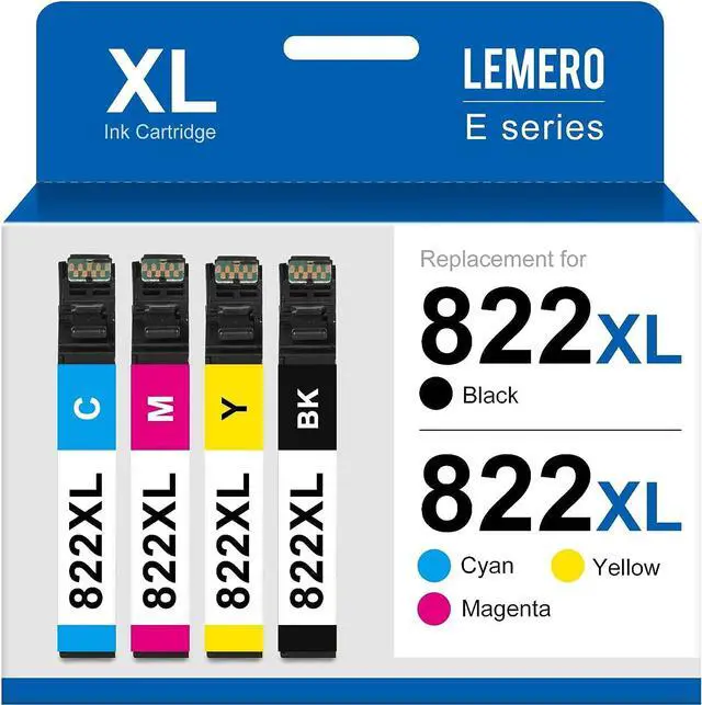 Main image of LEMERO 822XL Ink Cartridges Combo Pack Remanufactured Replacement  822XL 822 for Workforce Pro WF-3820 WF-4830 WF-4833 WF-4820 (4 Pack Black Cyan Magenta Yellow, Ink 822)