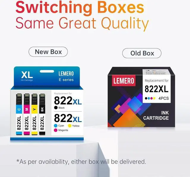 Alt view image 2 of 7 - LEMERO 822XL Ink Cartridges Combo Pack Remanufactured Replacement  822XL 822 for Workforce Pro WF-3820 WF-4830 WF-4833 WF-4820 (4 Pack Black Cyan Magenta Yellow, Ink 822)