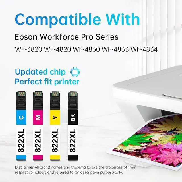 Alt view image 3 of 7 - LEMERO 822XL Ink Cartridges Combo Pack Remanufactured Replacement  822XL 822 for Workforce Pro WF-3820 WF-4830 WF-4833 WF-4820 (4 Pack Black Cyan Magenta Yellow, Ink 822)